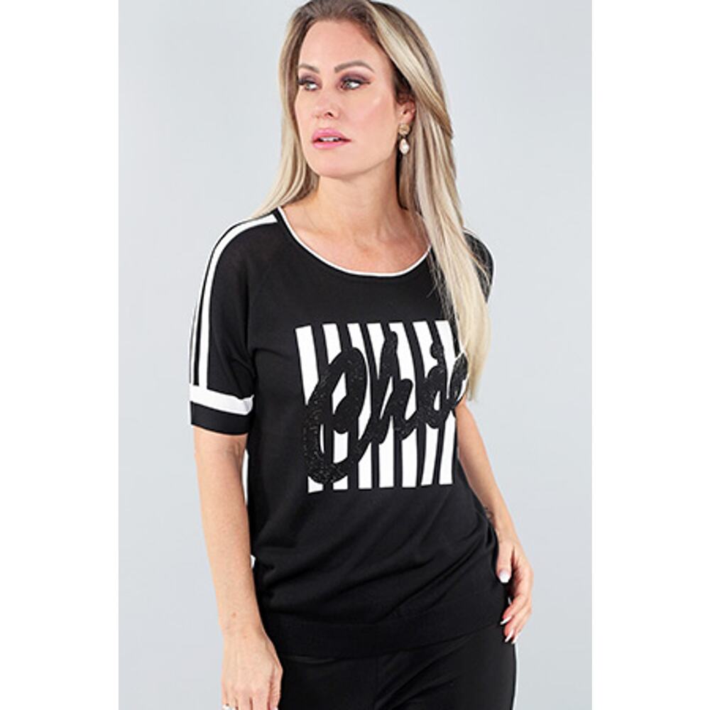 Women's Black Knit Top Tee Size XL Chic Short Sleeve Michael Tyler NWT